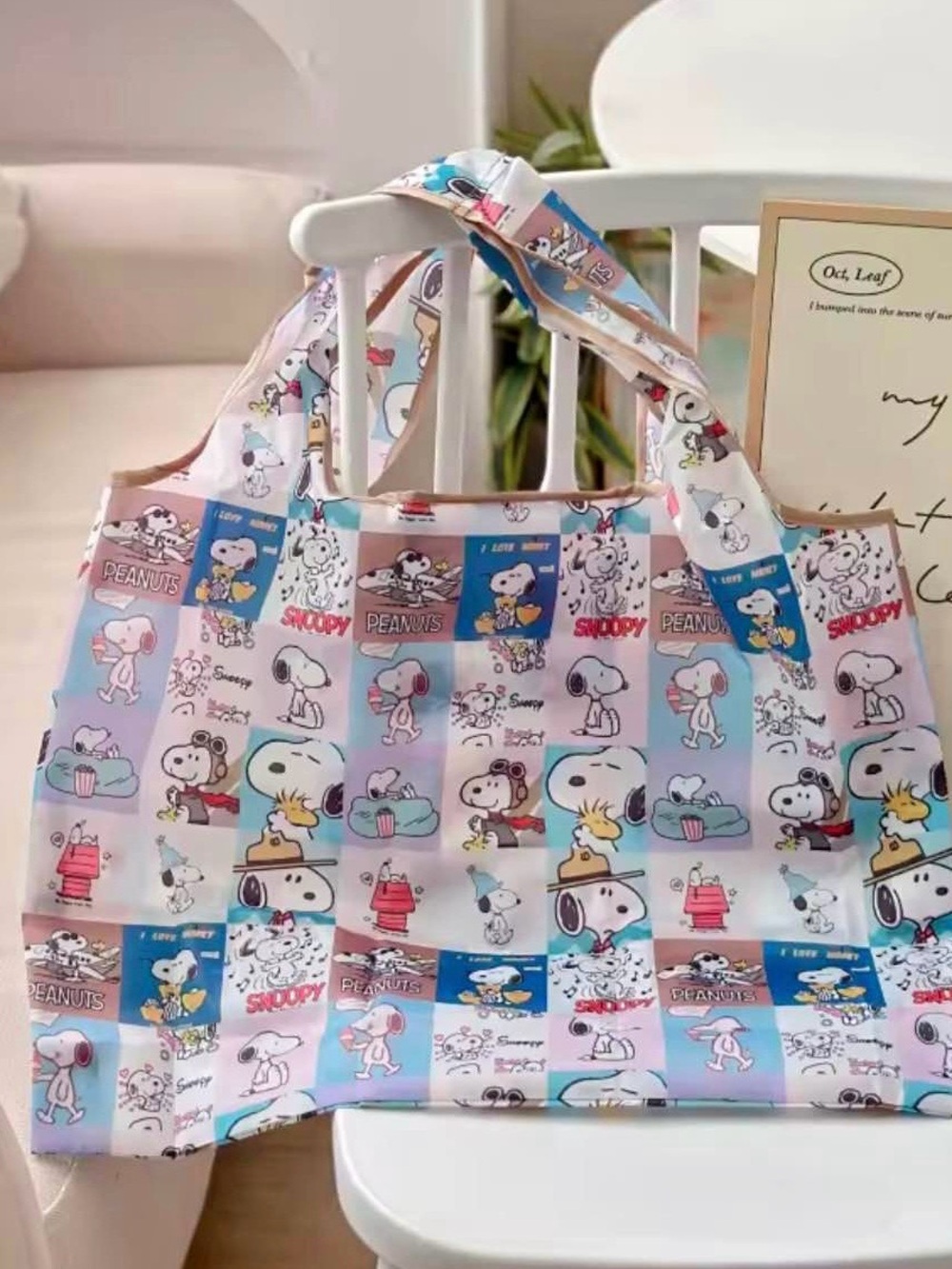 Snoopy Pattern Reusable Bag - Blue & Pink shopping bag